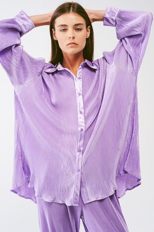 Relaxed pleated satin shirt in lilac | Just Cool Beans — shirts | nan