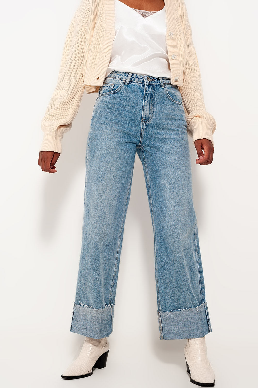 Relaxed straight leg jeans with turn up in bleach wash | Just Cool Beans — jeans | the denim shop