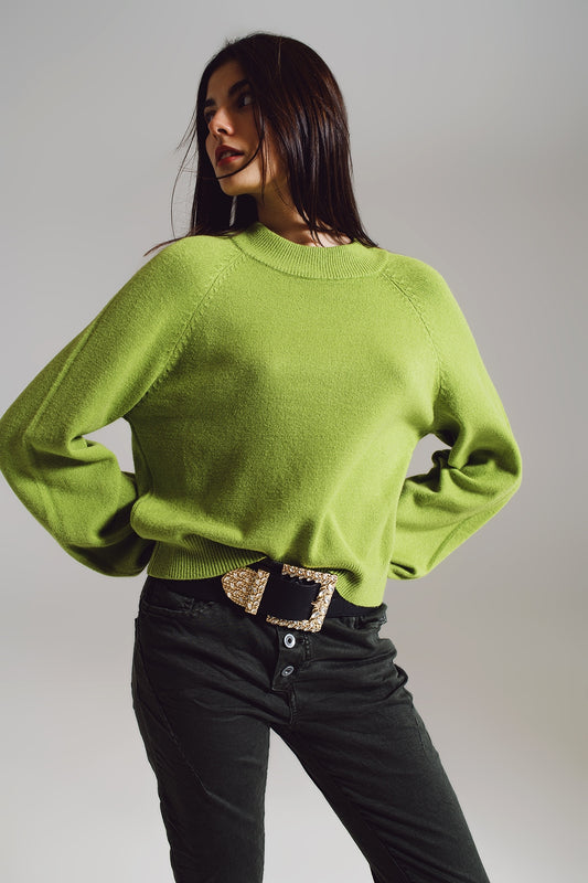 Relaxed style green jumper with balloon sleeves | Just Cool Beans — sweaters | tops