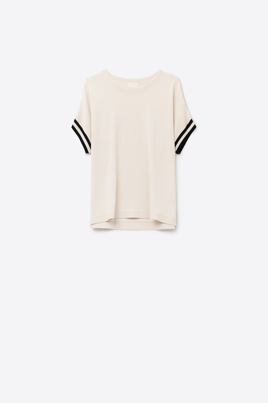 Relaxed sweater in beige with black contrast detail | Just Cool Beans — sweaters | tops