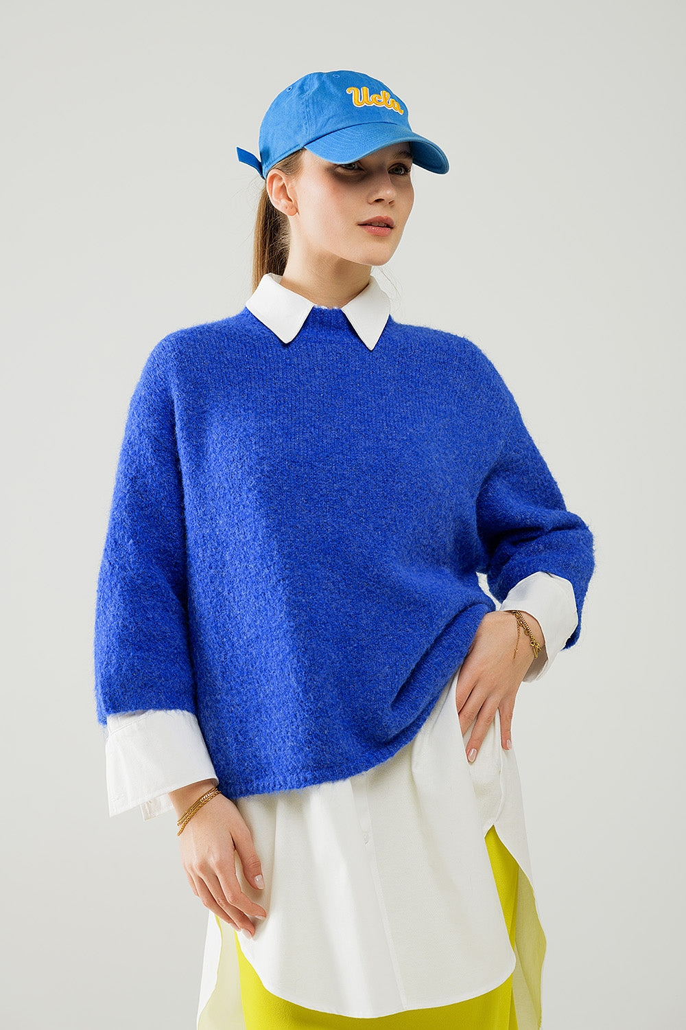 Relaxed sweater with french sleeve and crewneck in blue ink | Just Cool Beans — sweaters | tops