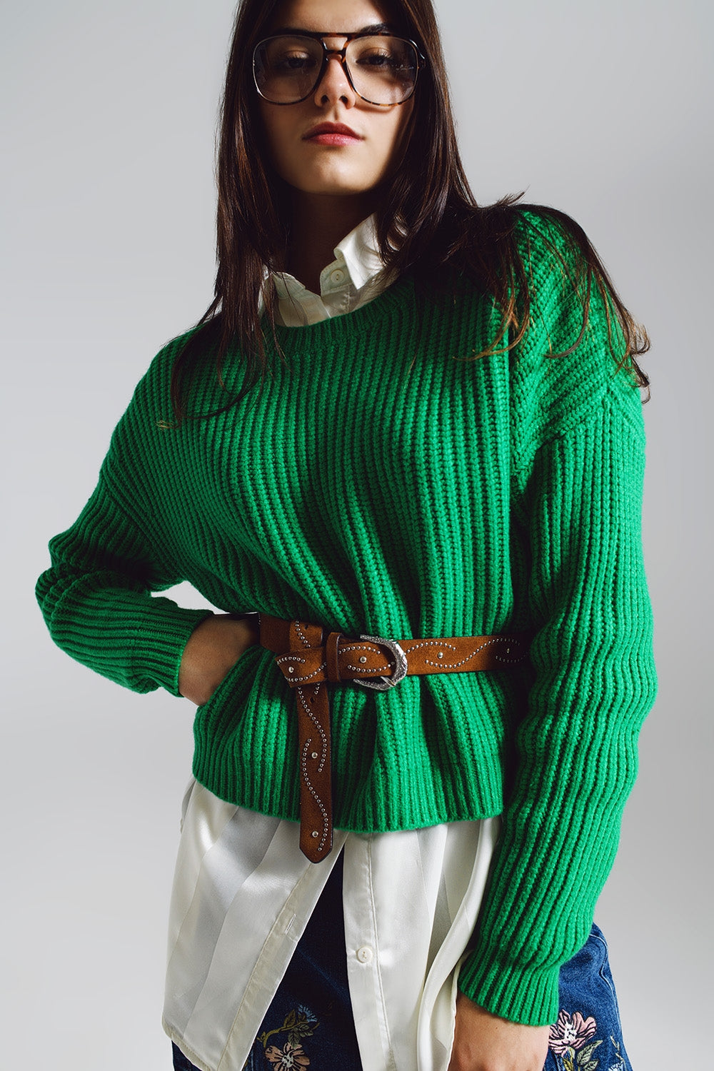 Relaxed waffle knit jumper in bright green | Just Cool Beans — sweaters | tops