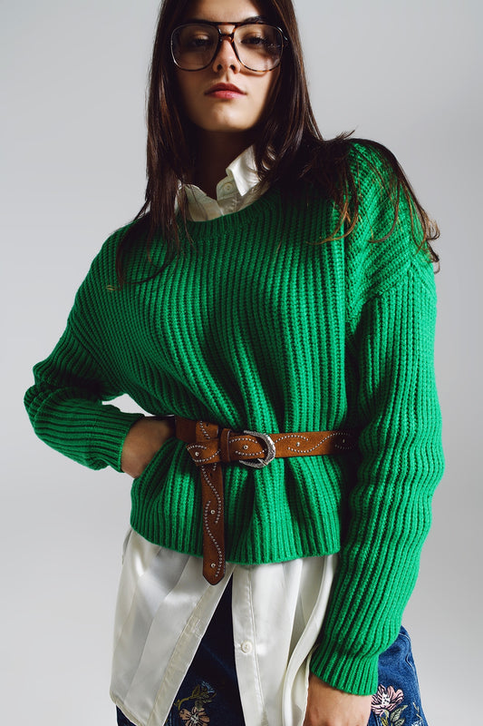 Relaxed waffle knit jumper in bright green | Just Cool Beans — sweaters | tops