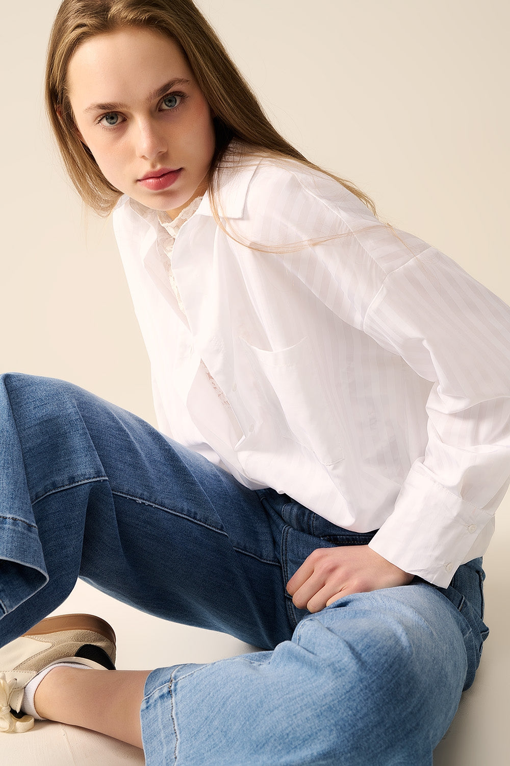 Relaxed white striped blouse | Just Cool Beans — shirts | tops
