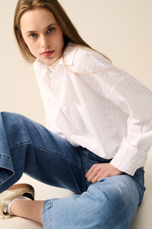 Relaxed white striped blouse | Just Cool Beans — shirts | tops