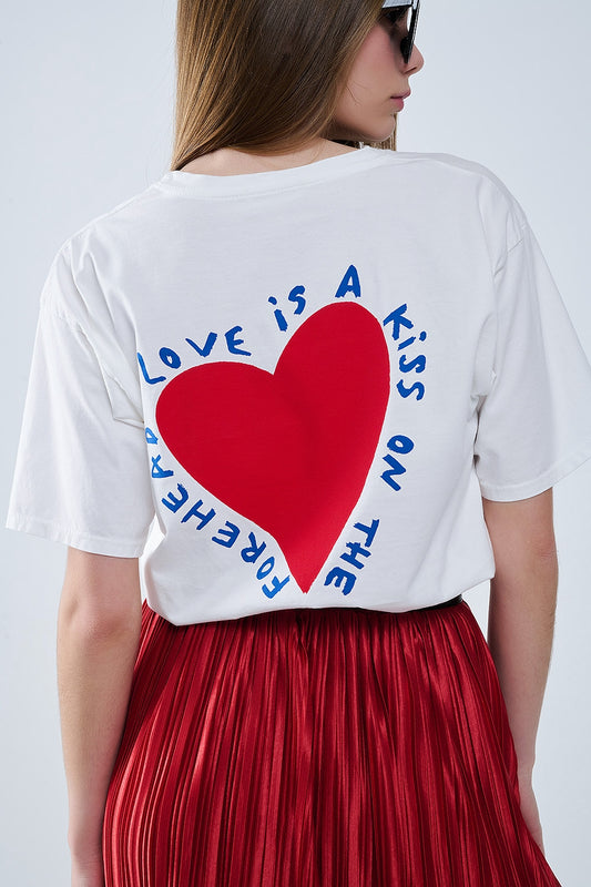 Relaxed white t-shirt featuring a heart design on both the front and back | Just Cool Beans — tops