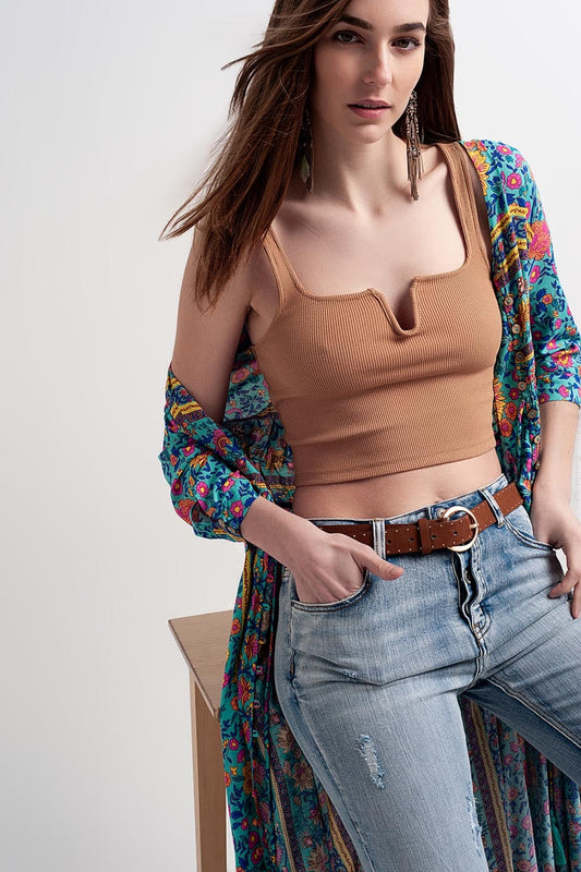 Rib crop top in beige | Just Cool Beans — tops