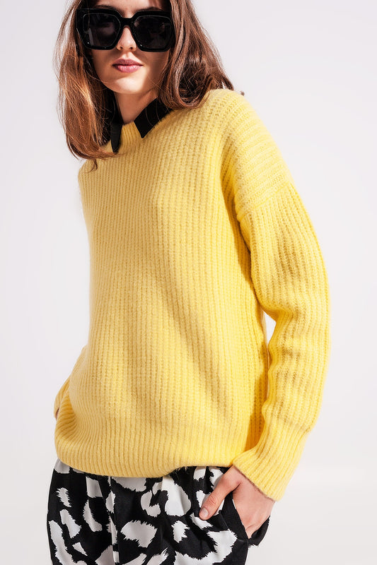 Rib knit sweater in yellow | Just Cool Beans — sweaters | tops