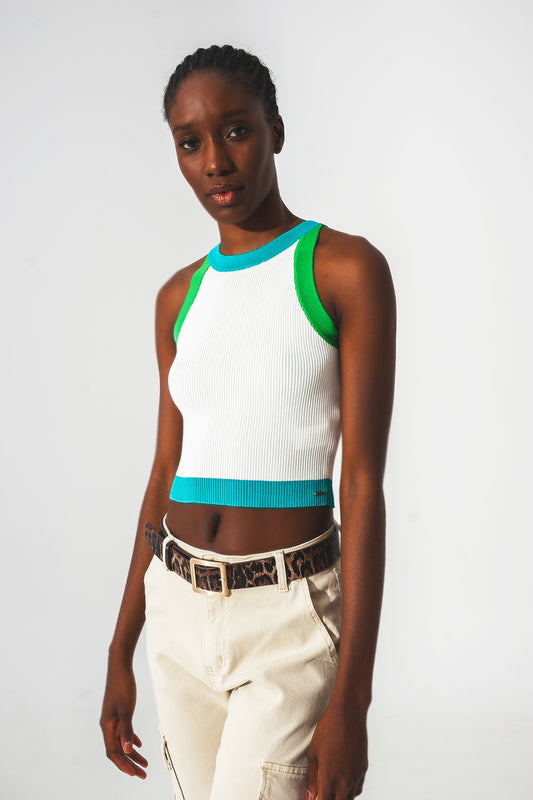 Ribbed cropped vest top in blue | Just Cool Beans — tops