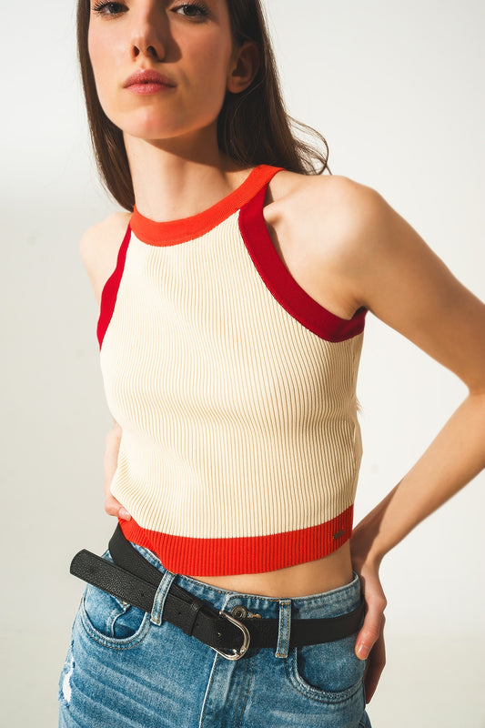 Ribbed cropped vest top in red | Just Cool Beans — tops