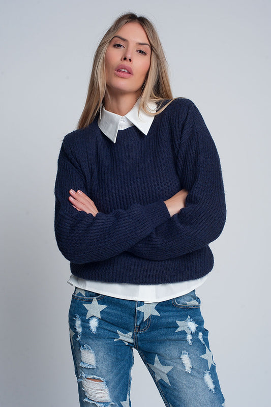 Ribbed jumper in navy | Just Cool Beans — sweaters | tops
