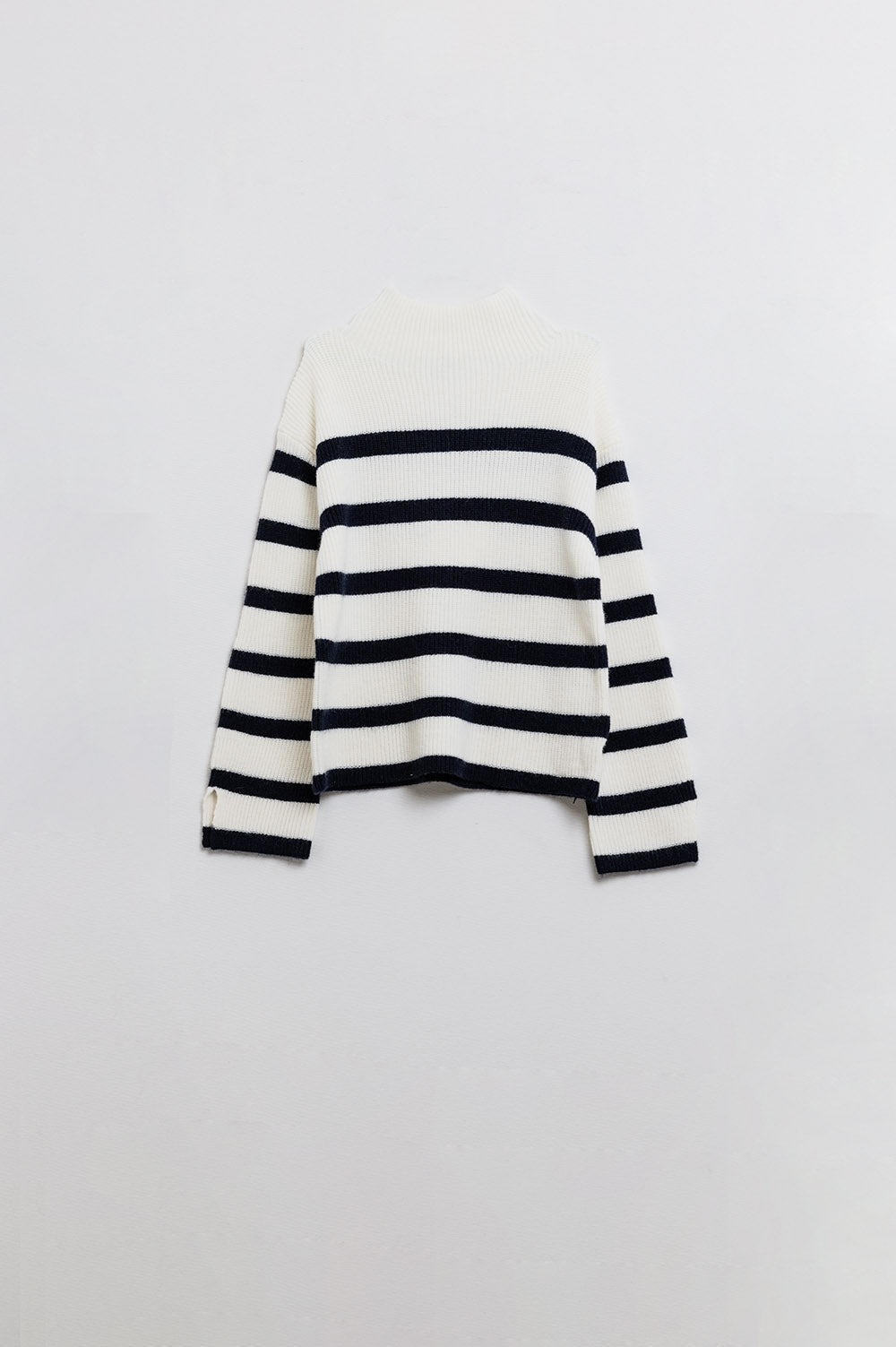 Ribbed knit jersey in cream with navy stripes | Just Cool Beans — sweaters | tops