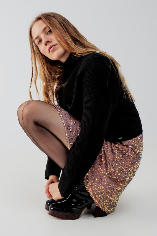 Ribbed roll neck jumper in black | Just Cool Beans — sweaters | tops