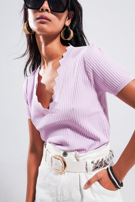 Ribbed v neck jumper in lilac | Just Cool Beans — sweaters | tops