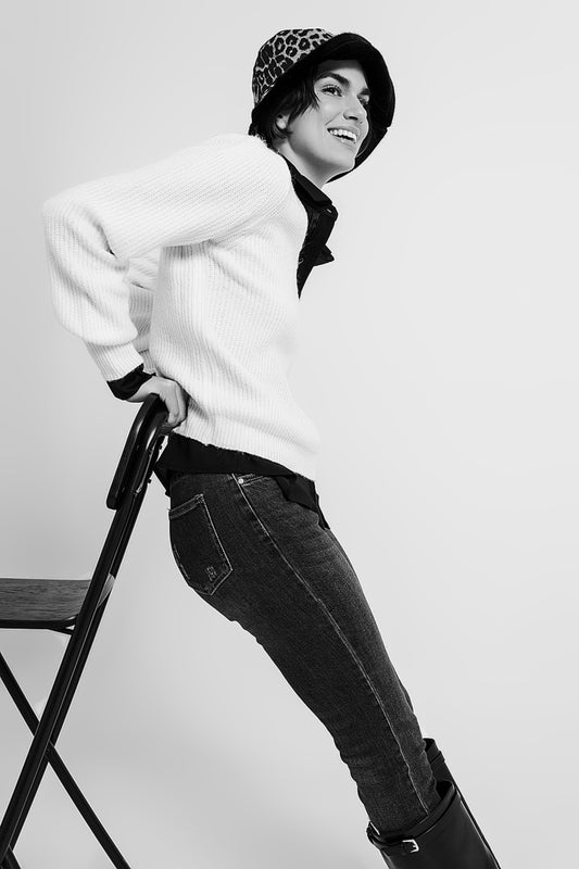 Ribbed v neck jumper in off white | Just Cool Beans — sweaters | tops
