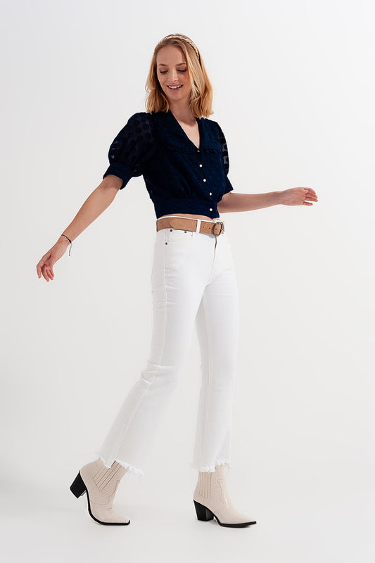 Rigid cropped flare jeans in cream with raw hem | Just Cool Beans — jeans | tops