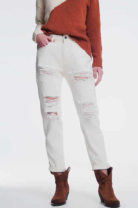 Ripped boyfriend jeans in beige | Just Cool Beans — jeans | the denim shop