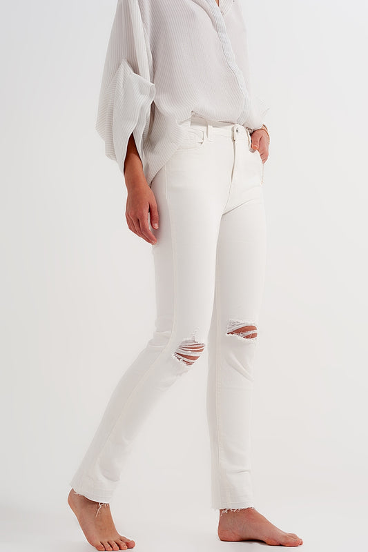 Ripped fray hem jeans in cream | Just Cool Beans — jeans | the denim shop