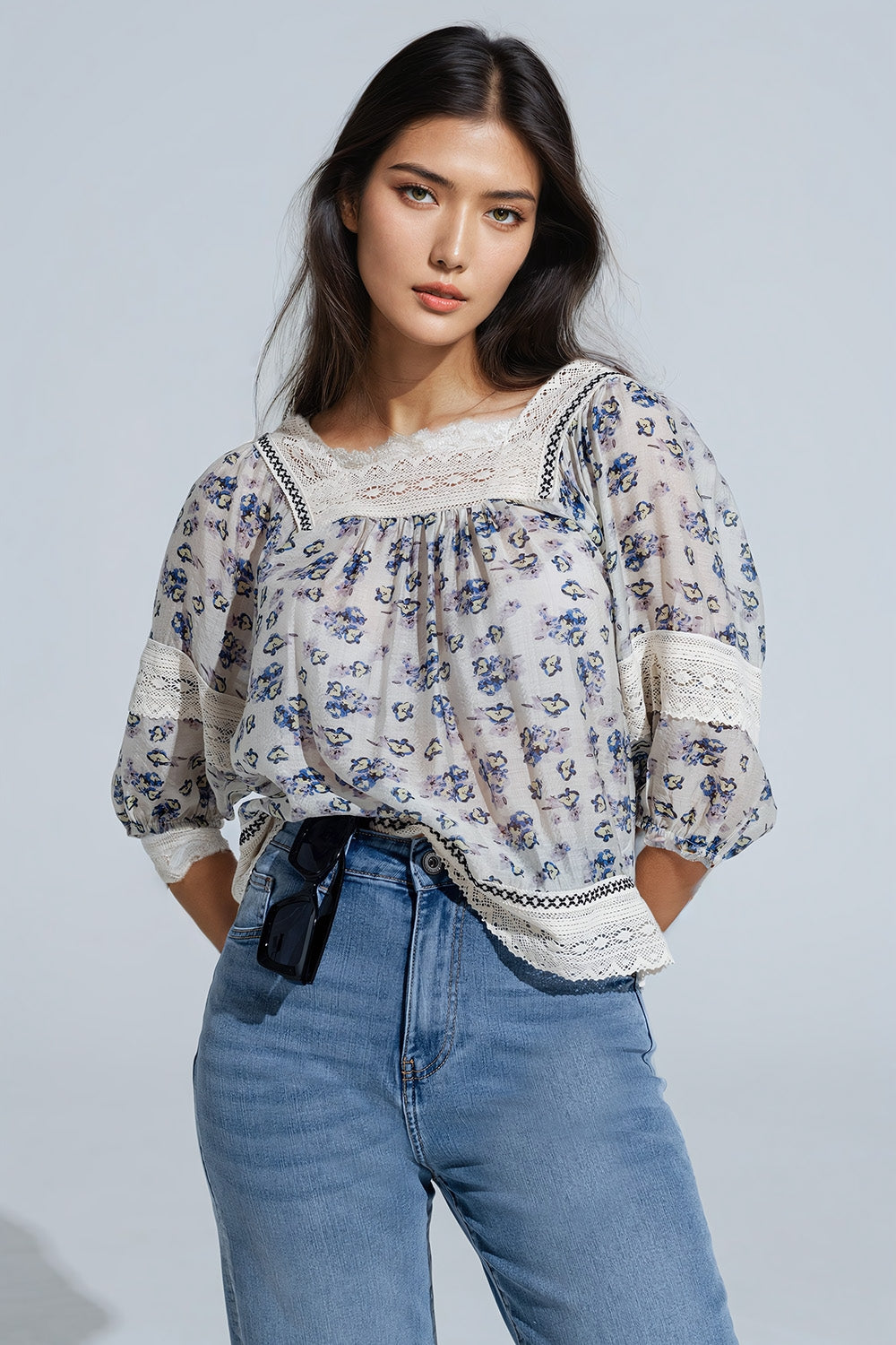 Romantic blouse with flowers and lace detail | Just Cool Beans — shirts | tops