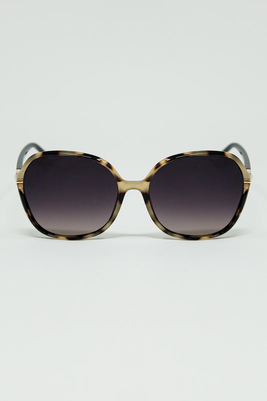 Q2 Round beige printed sunglasses with gold metal detail