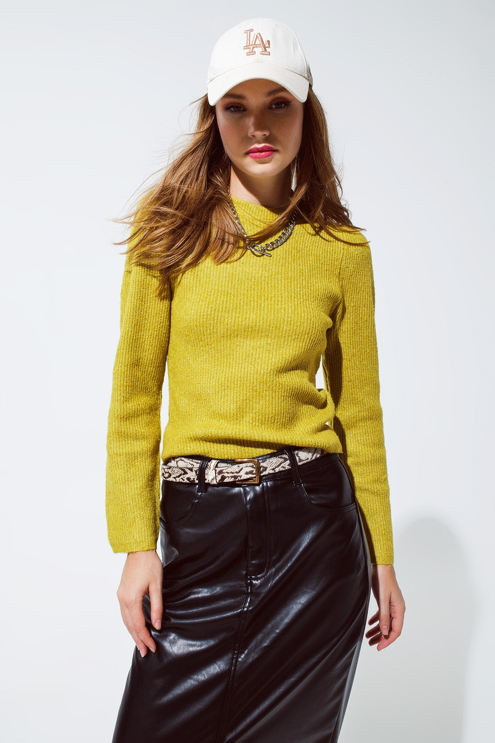 Green chuncky ribbed sweater with round neck | Just Cool Beans — sweaters | tops