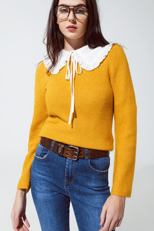 Round neck chunky ribbed jumper in mustard | Just Cool Beans — sweaters | tops