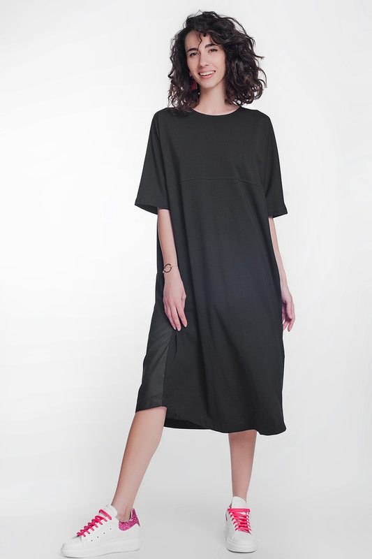 Round neck poplin t-shirt dress in black | Just Cool Beans — dresses