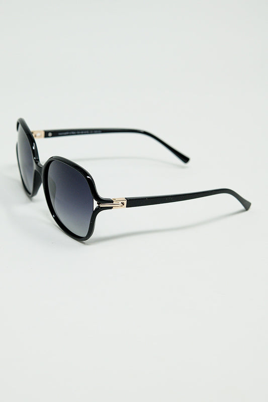 Round sunglasses in black with gold metal detail | Just Cool Beans