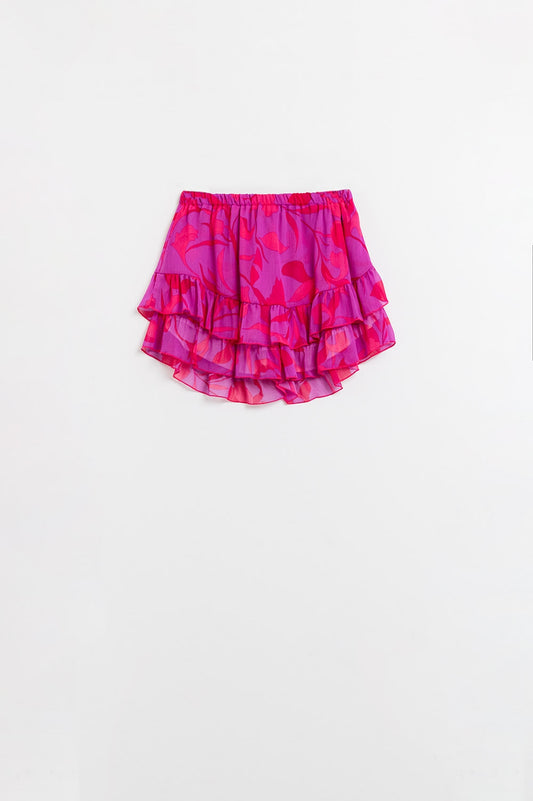 Ruched design skirt in pink and red with elastic waist | Just Cool Beans — pants | bottoms