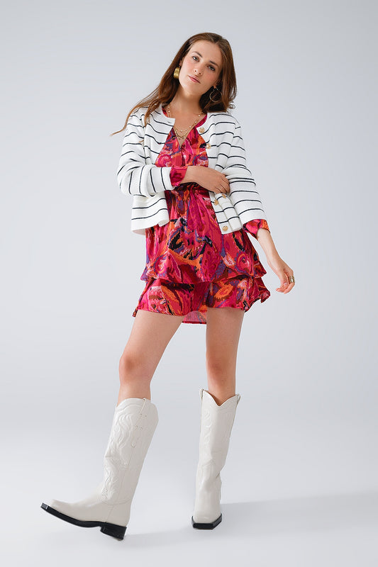 Ruched dress in multicolor animal print with long sleeves | Just Cool Beans — dresses