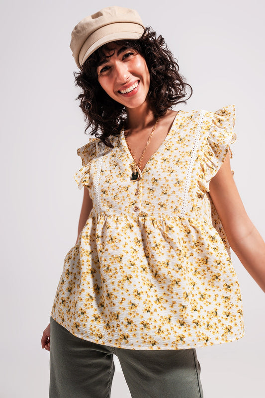 Ruffle detail blouse in yellow | Just Cool Beans — tops