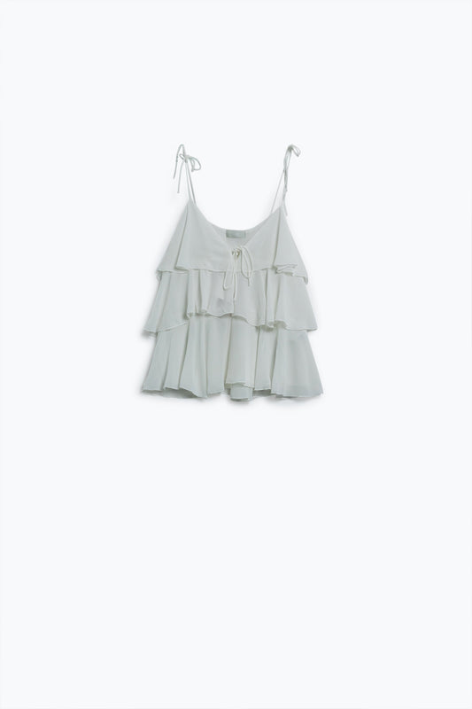Ruffle top with thin straps in white | Just Cool Beans — tops