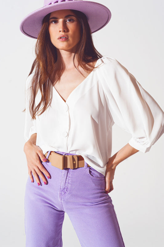 Satin button through shirt in cream | Just Cool Beans — shirts | nan