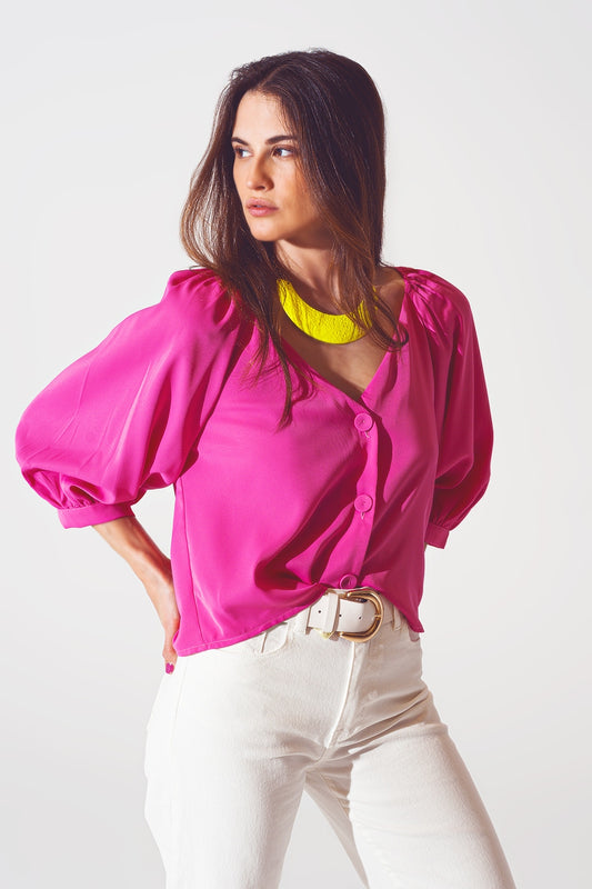 Satin button through shirt in fuchsia | Just Cool Beans — shirts | nan