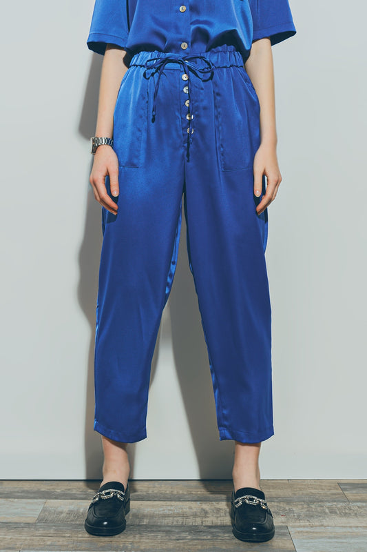 Satin cropped pants in blue | Just Cool Beans — pants | bottoms