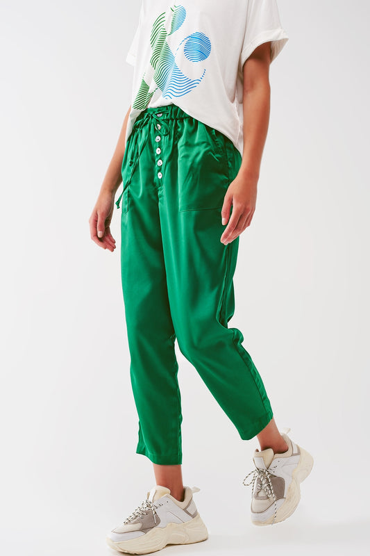 Satin cropped pants in green | Just Cool Beans — pants | bottoms