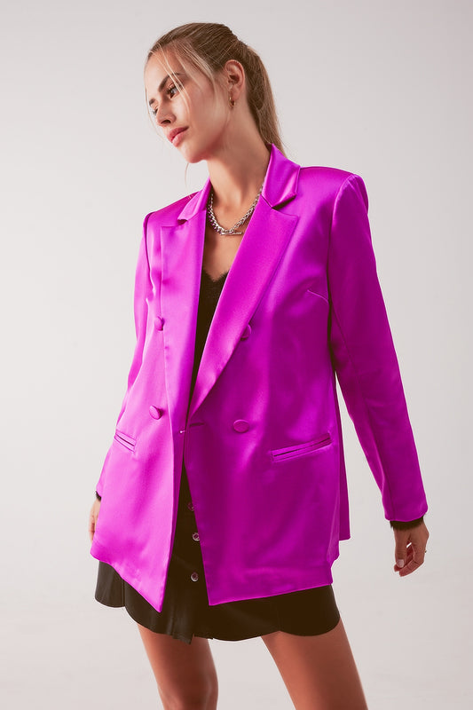 Satin double breasted suit blazer in fuchsia | Just Cool Beans — coats and jackets | jackets