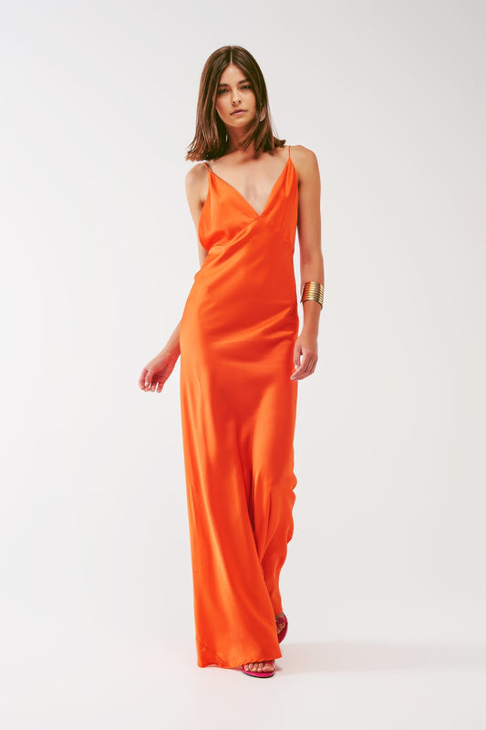 Satin maxi dress with spaghetti straps in orange | Just Cool Beans — dresses