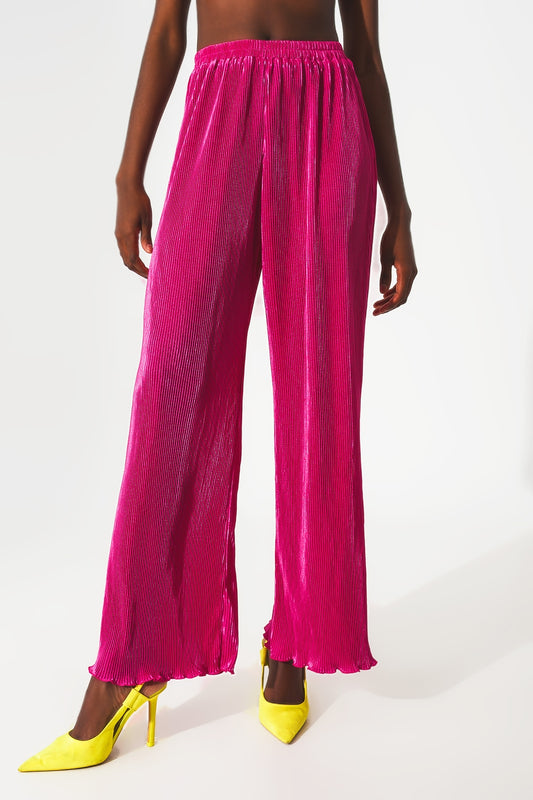 Satin pleated wide leg pants in fuchsia | Just Cool Beans — pants | bottoms