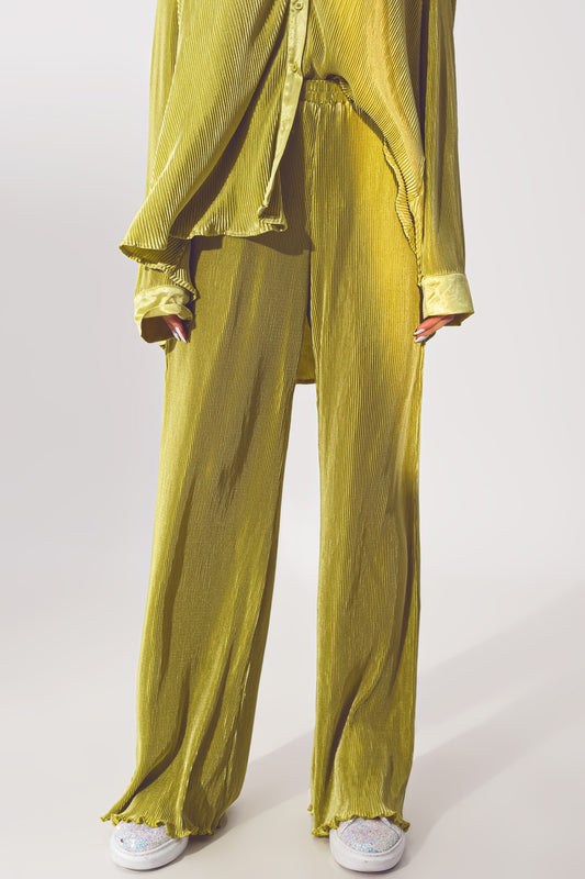 Satin pleated wide leg pants in green | Just Cool Beans — pants | bottoms