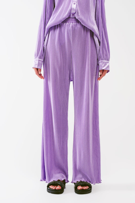 Satin pleated wide leg pants in lilac | Just Cool Beans — pants | bottoms