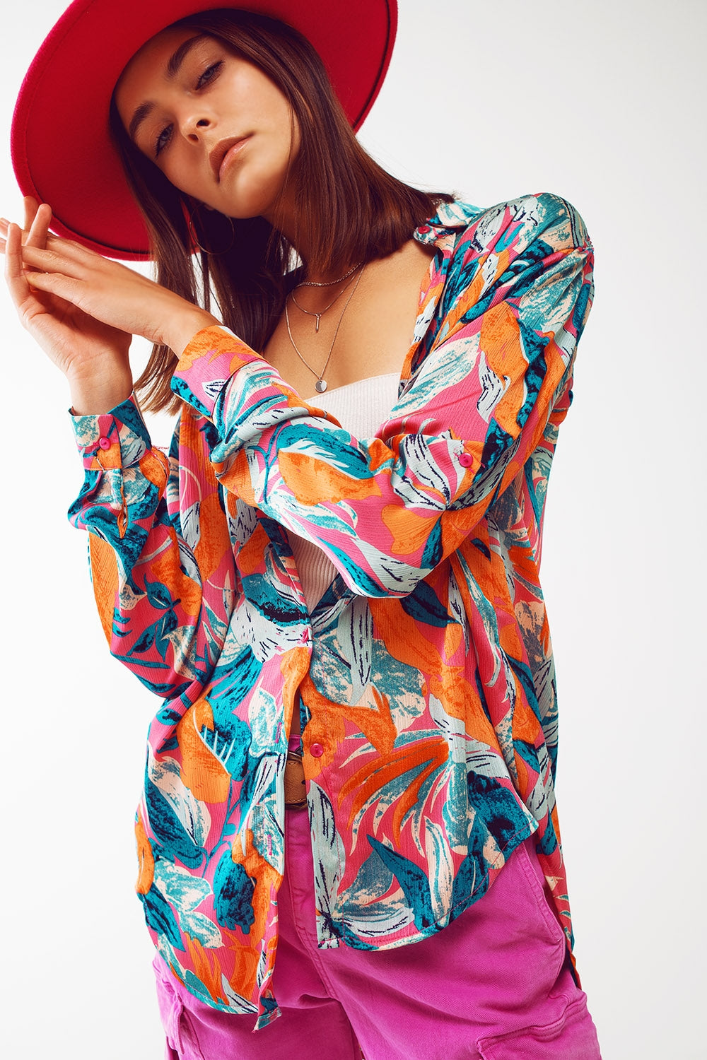Satin shirt in floral print in orange | Just Cool Beans — shirts | nan