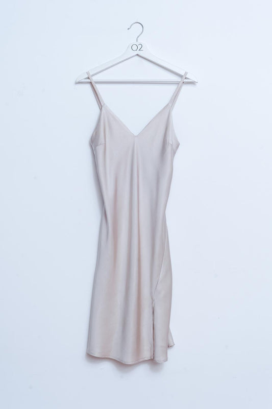 Satin short slip dress in beige | Just Cool Beans — dresses | bottoms