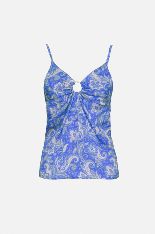 Satin top in paisley print print in blue | Just Cool Beans — tops