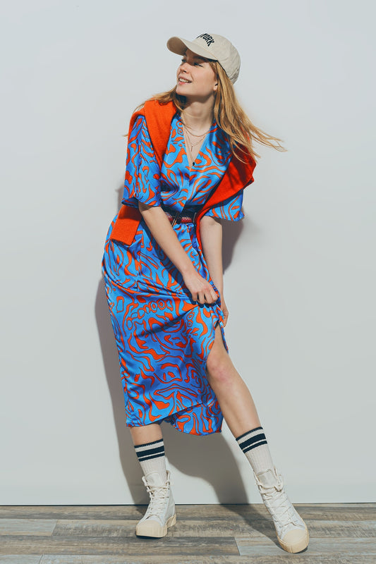 Satin v neck midi dress in blue | Just Cool Beans — dresses