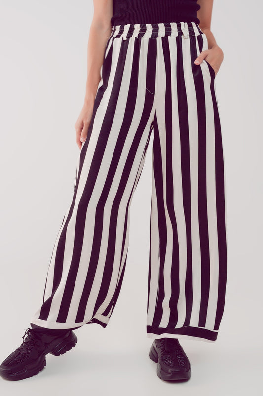 Satin wide leg stripe pants in black | Just Cool Beans — pants | bottoms