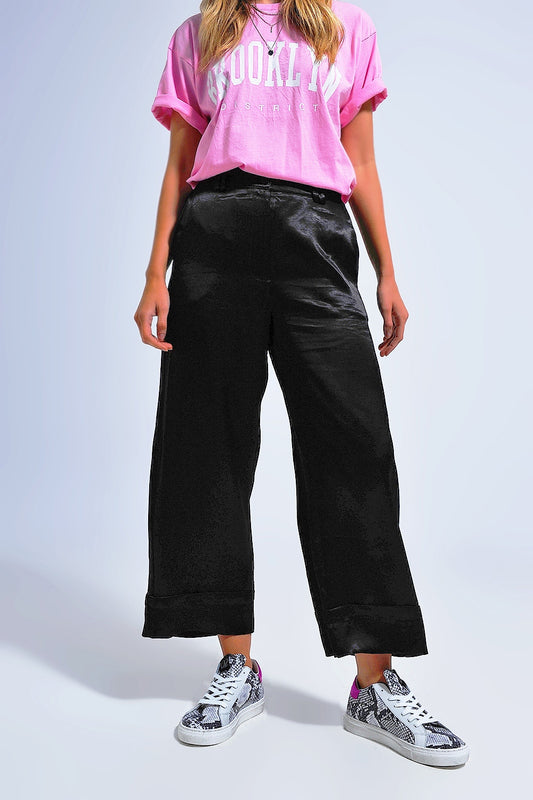 Satin wide leg suit pants in black | Just Cool Beans — pants | bottoms