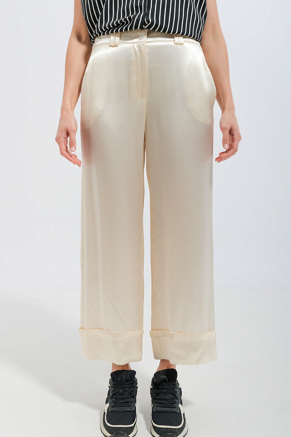 Satin wide leg suit pants in cream | Just Cool Beans — pants | bottoms