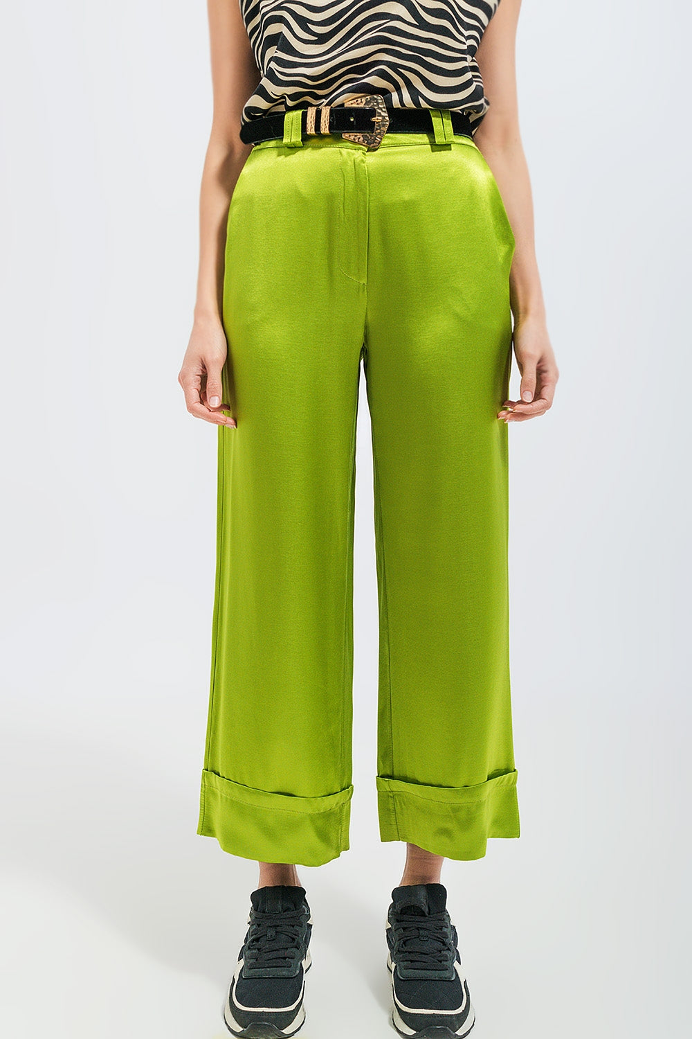 Satin wide leg suit pants in green | Just Cool Beans — pants | bottoms