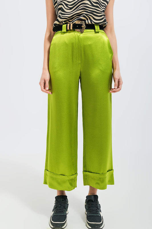 Satin wide leg suit pants in green | Just Cool Beans — pants | bottoms
